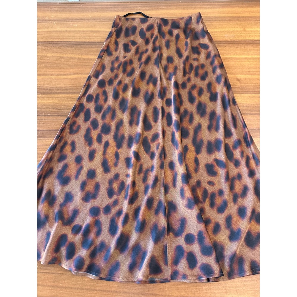 L'AGENCE Satin Animal Print Midi Skirt Small Brown Leopard Grunge Indie Sleaze - Picture 11 of 11
